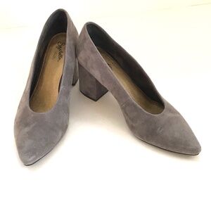 SEYCHELLES Suede Heels Pointed Toe Chunky Heel Pumps Gray Women’s Size 9